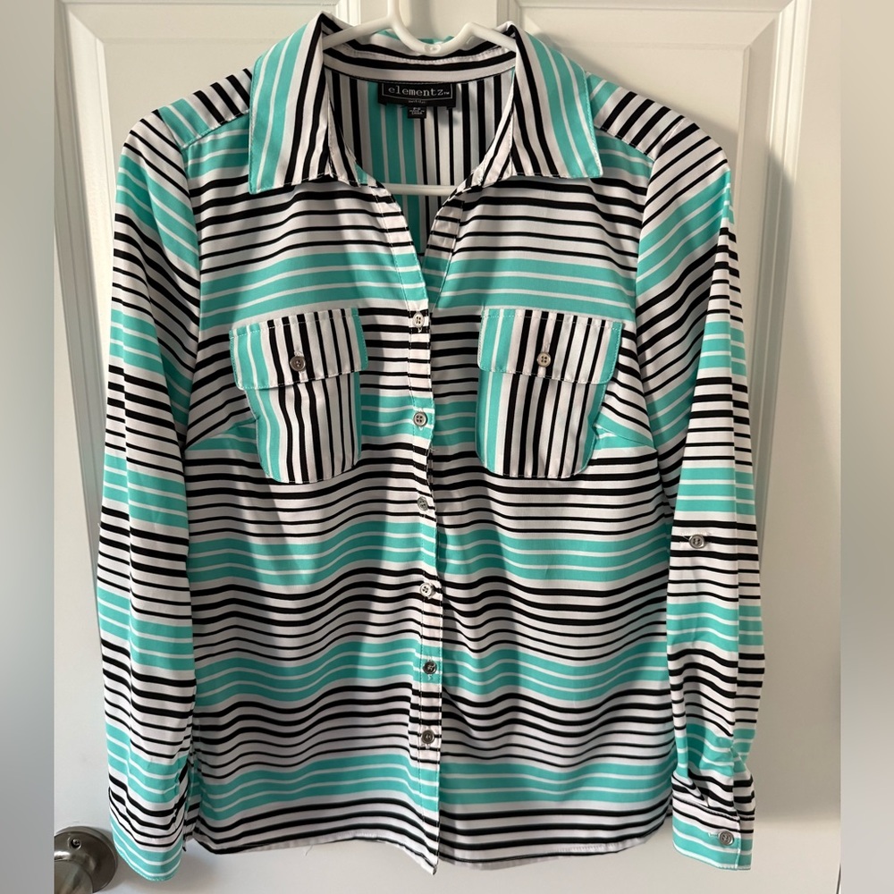 Elementz Black and Teal Striped Button Down Shirt